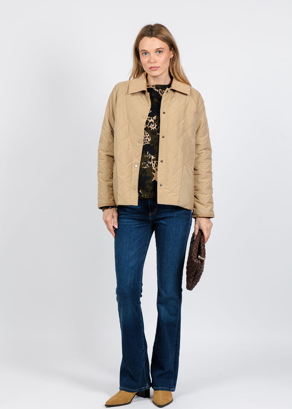 Elliott Lauren Quilted Jacket in Khaki available at Barbara Katz