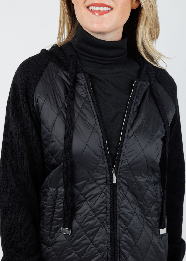 Elliott Lauren Quilted Zip Front Sweater in Black available at Barbara Katz