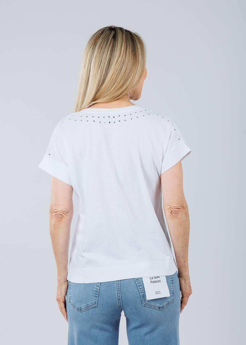 Elliott Lauren Ramy V-Neck Top With Mirror Sequin Detail in White available at Barbara Katz