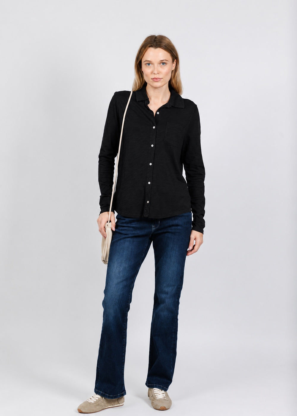 Elliott Lauren Reese Long Sleeve Button Front Shirt in Black available at Barbara Katz