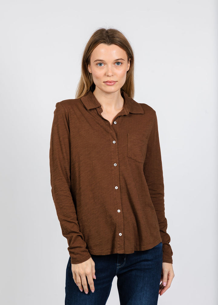 Elliott Lauren Reese Long Sleeve Button Front Shirt in Chocolate available at Barbara Katz