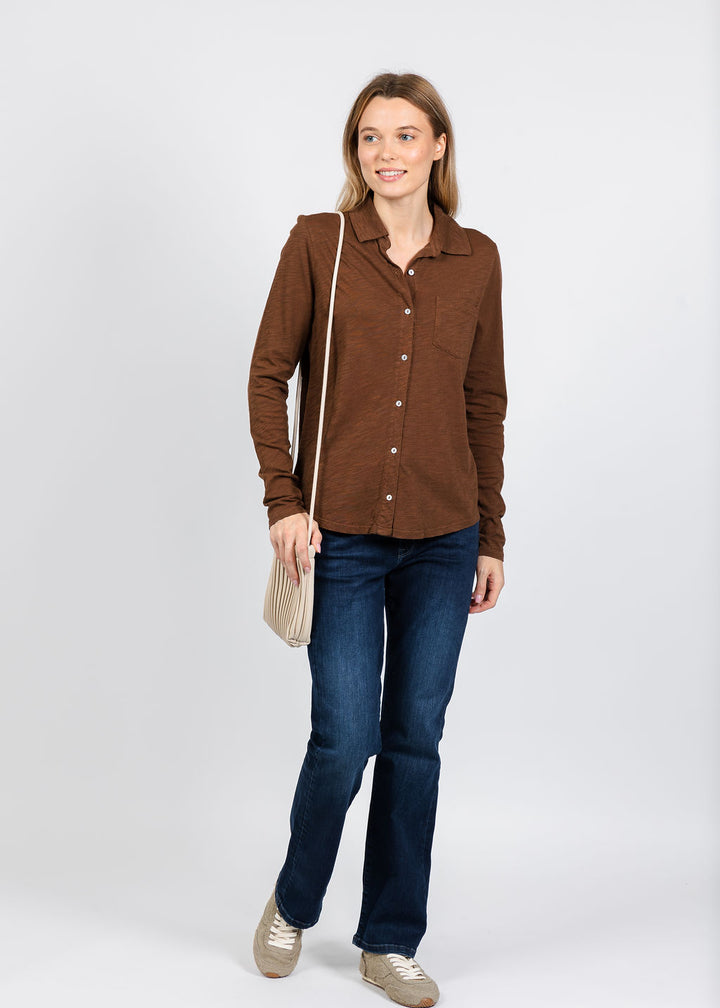 Elliott Lauren Reese Long Sleeve Button Front Shirt in Chocolate available at Barbara Katz