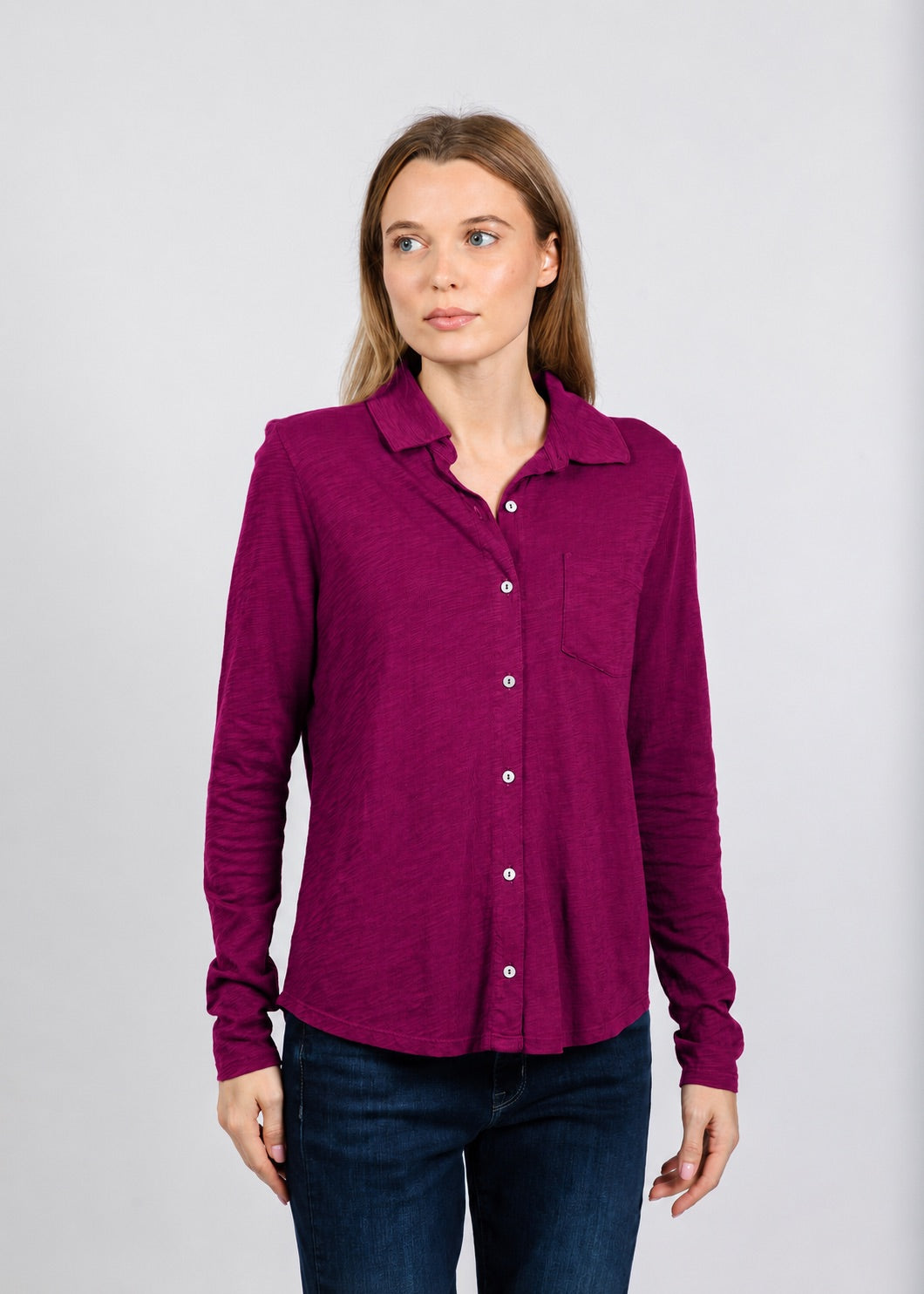 Elliott Lauren Reese Long Sleeve Button Front Shirt in Mulberry available at Barbara Katz
