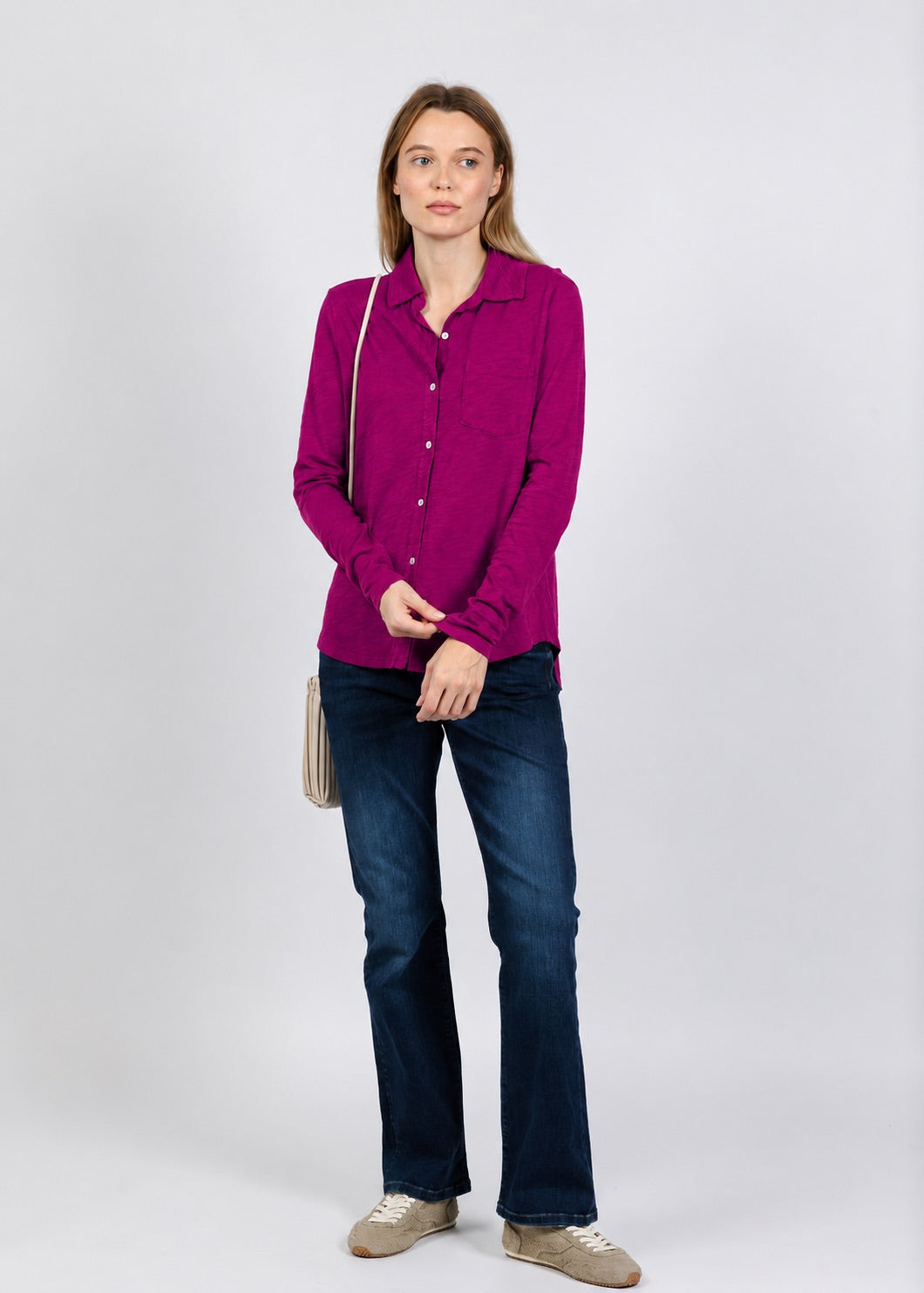 Elliott Lauren Reese Long Sleeve Button Front Shirt in Mulberry available at Barbara Katz