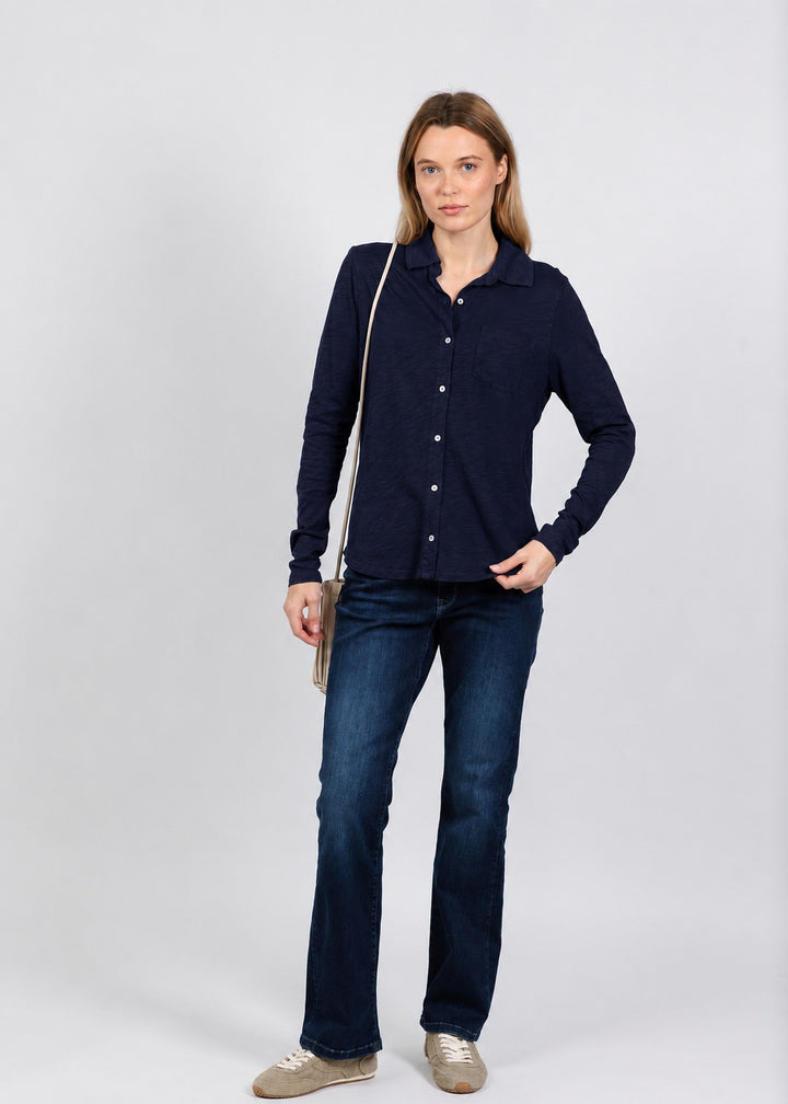 Elliott Lauren Reese Long Sleeve Button Front Shirt in Navy available at Barbara Katz