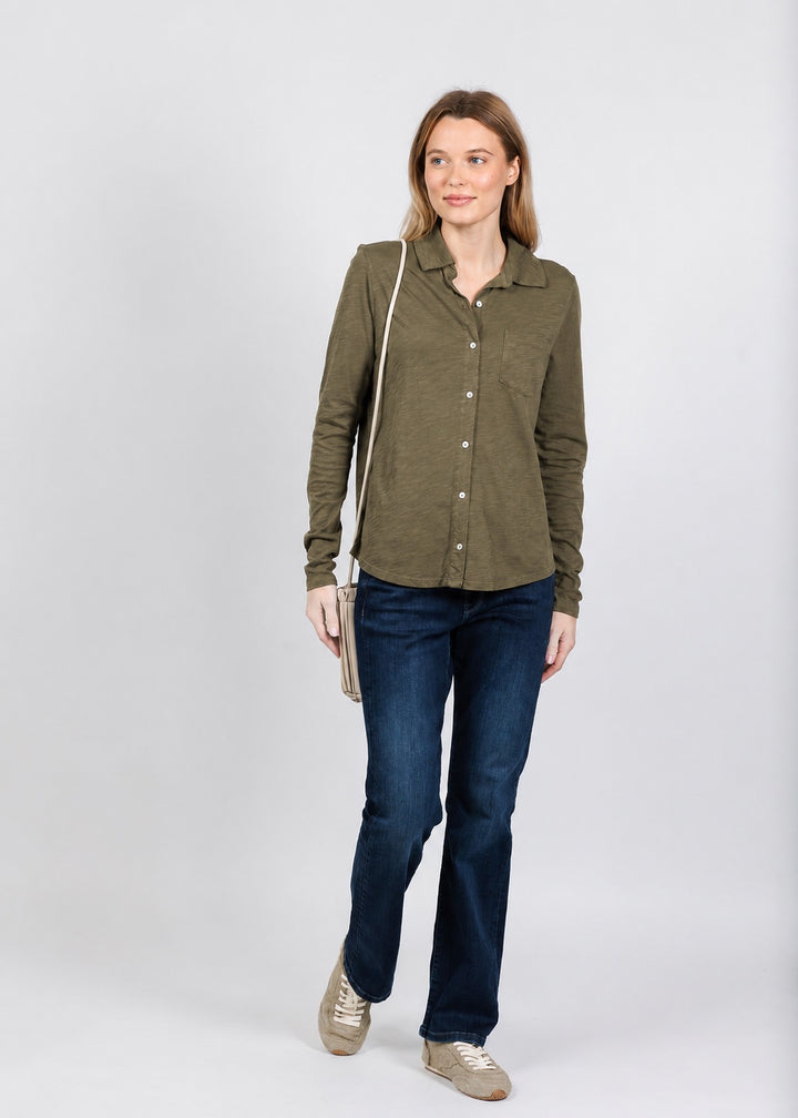 Elliott Lauren Reese Long Sleeve Button Front Shirt in Olive available at Barbara Katz