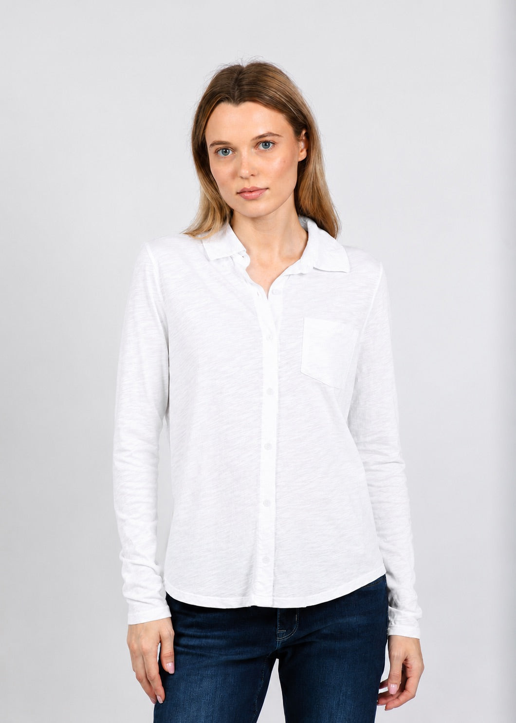 Elliott Lauren Reese Long Sleeve Button Front Shirt in White available at Barbara Katz