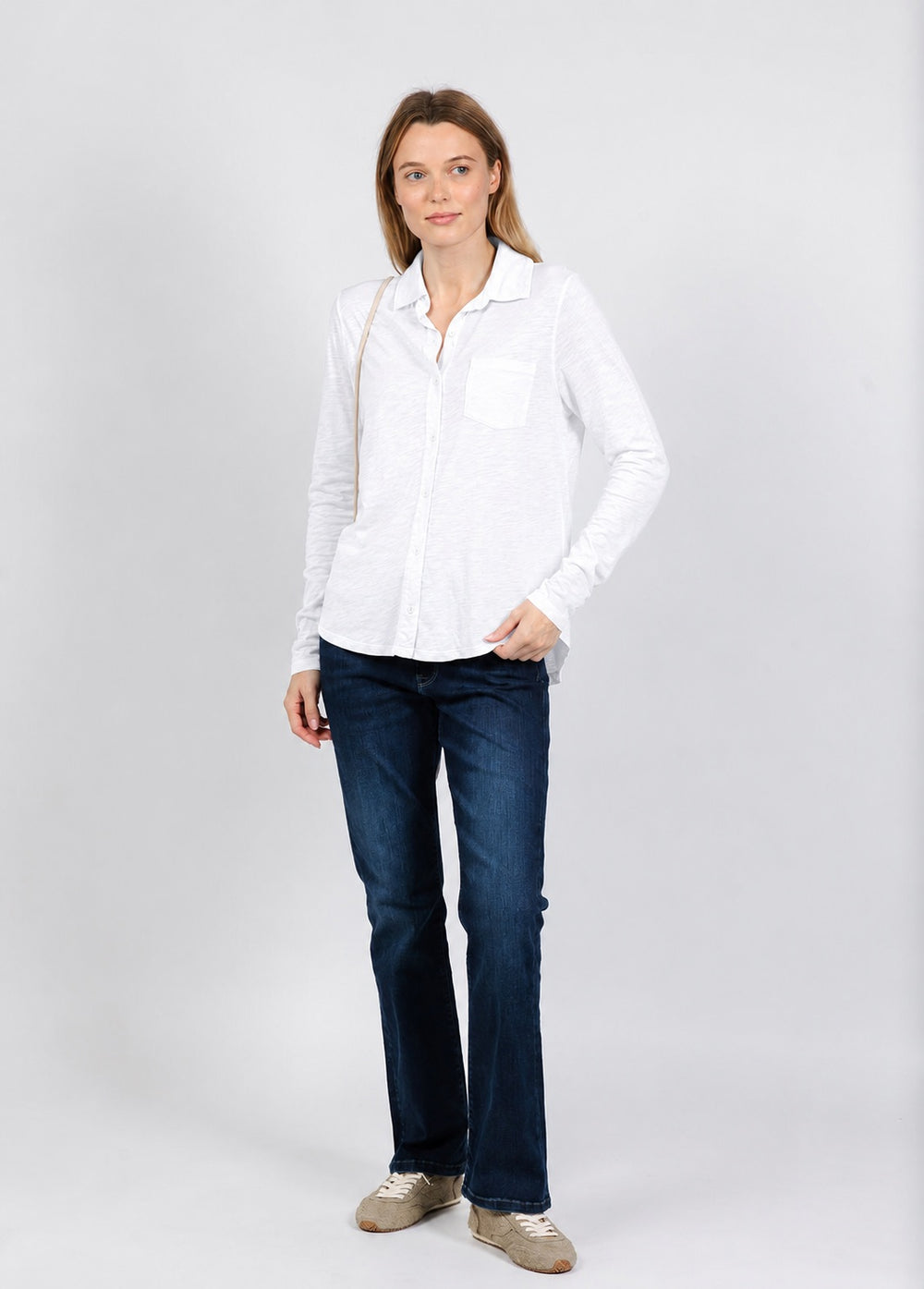 Elliott Lauren Reese Long Sleeve Button Front Shirt in White available at Barbara Katz