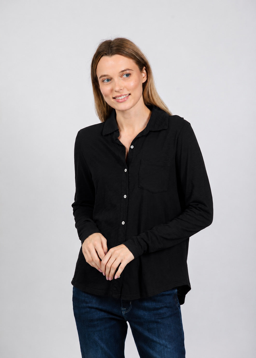 Elliott Lauren Reese Long Sleeve Button Front Shirt in Black available at Barbara Katz