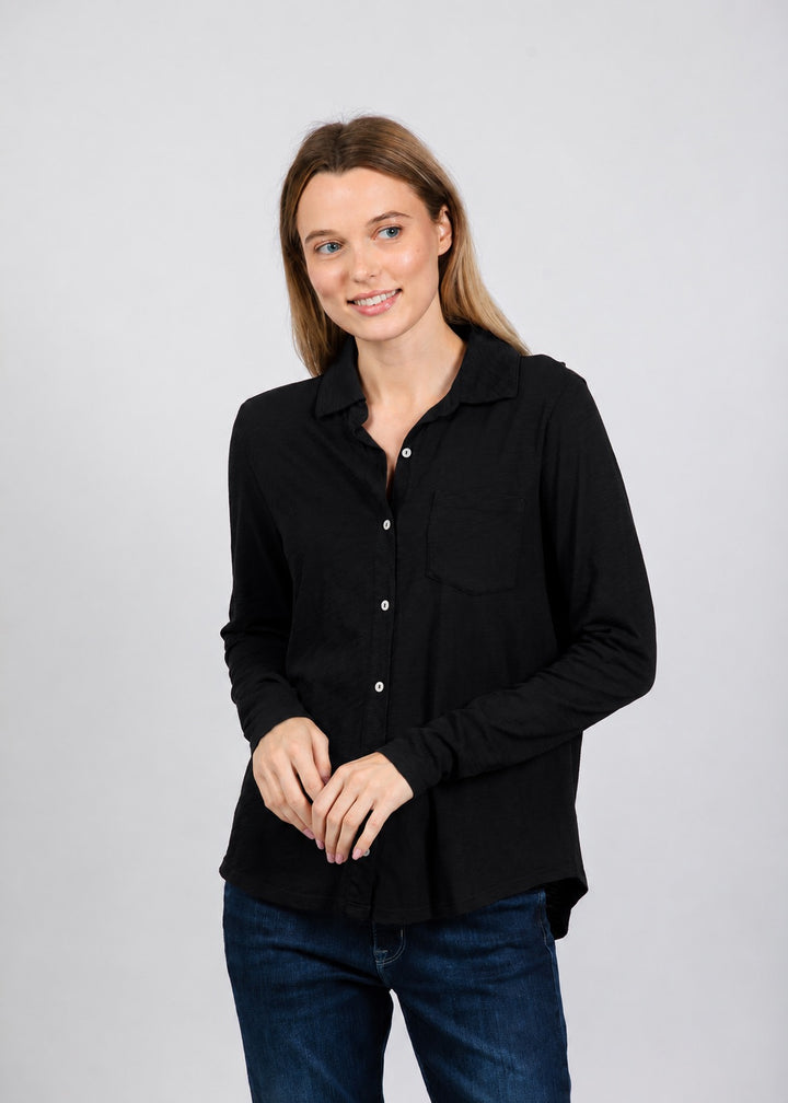 Elliott Lauren Reese Long Sleeve Button Front Shirt in Black available at Barbara Katz