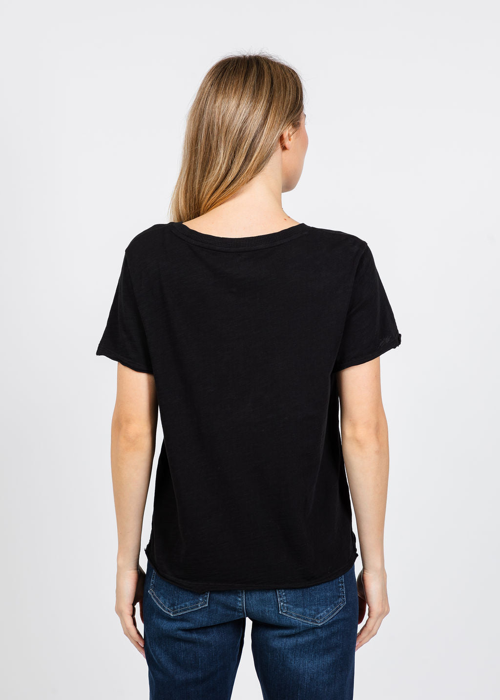 Elliott Lauren Short Sleeve Raw Hem Tee in Black available at Barbara Katz