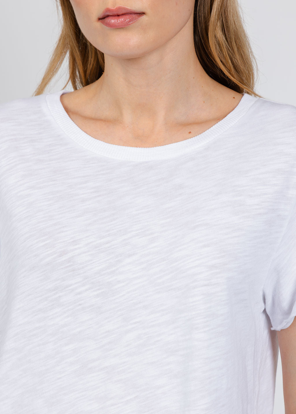 Elliott Lauren Short Sleeve Raw Hem Tee in White available at Barbara Katz