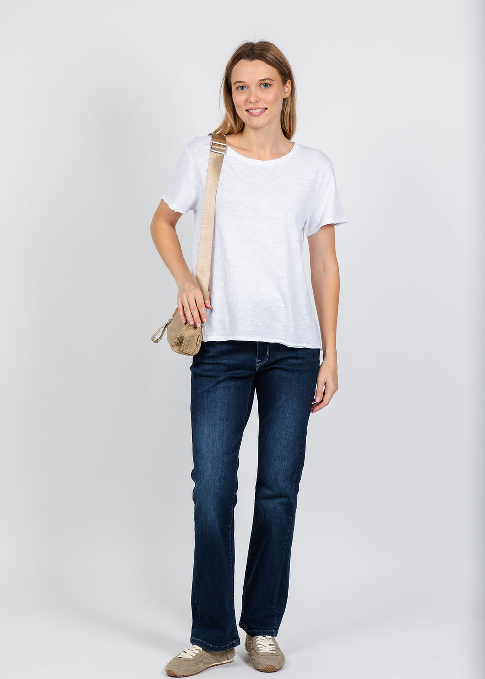 Elliott Lauren Short Sleeve Raw Hem Tee in White available at Barbara Katz
