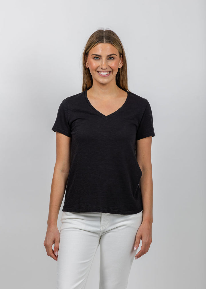 Elliott Lauren Short Sleeve V-Neck Tee in Black available at Barbara Katz