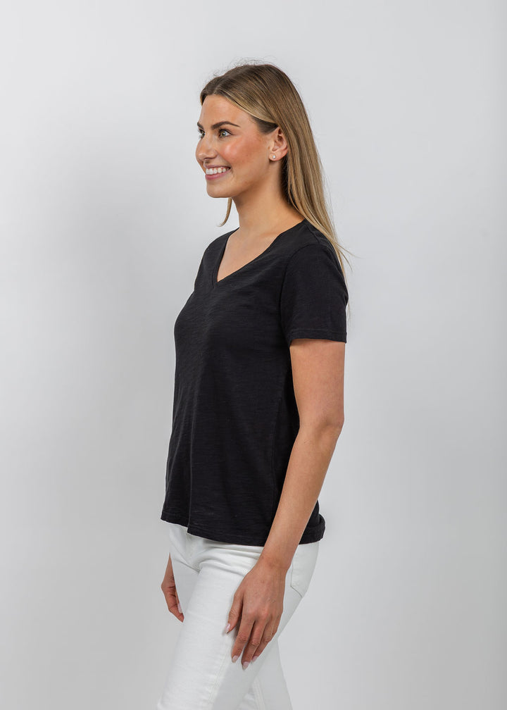 Elliott Lauren Short Sleeve V-Neck Tee in Black available at Barbara Katz