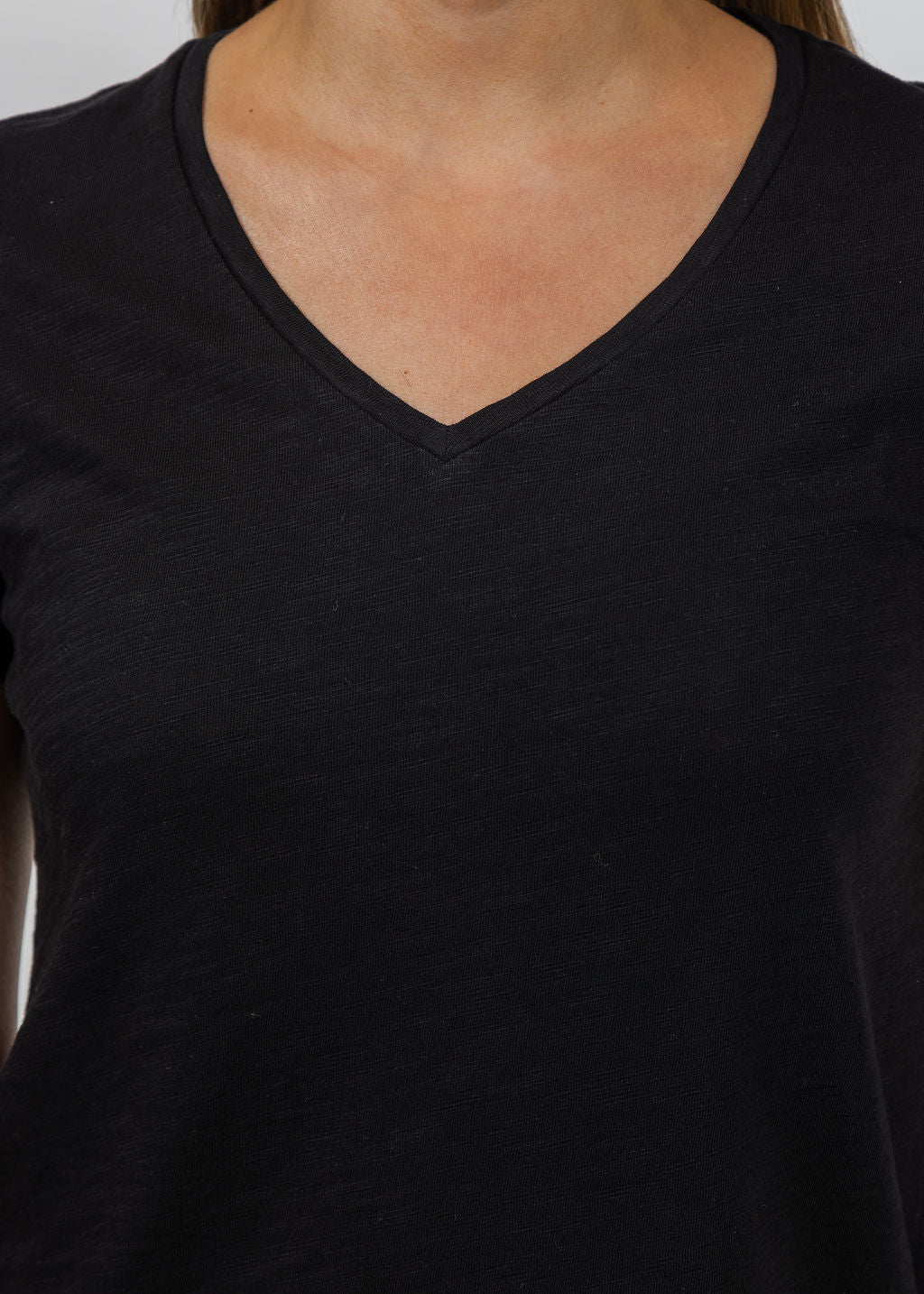 Elliott Lauren Short Sleeve V-Neck Tee in Black available at Barbara Katz