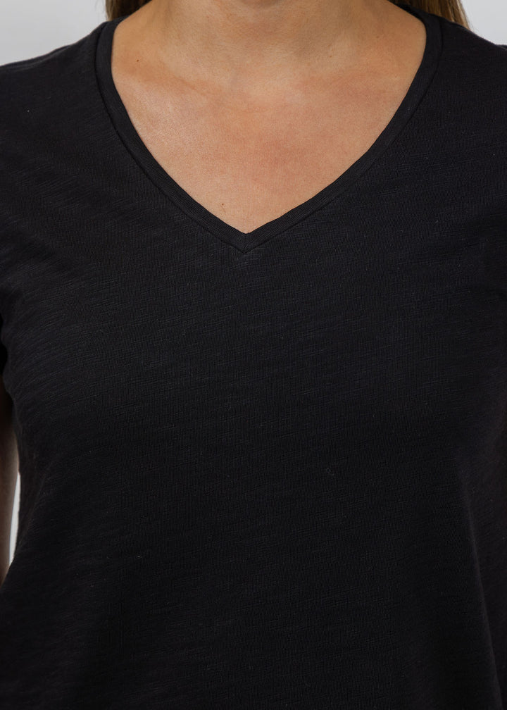 Elliott Lauren Short Sleeve V-Neck Tee in Black available at Barbara Katz