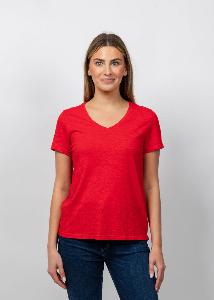 Elliott Lauren Short Sleeve V-Neck Tee in Cherry available at Barbara Katz
