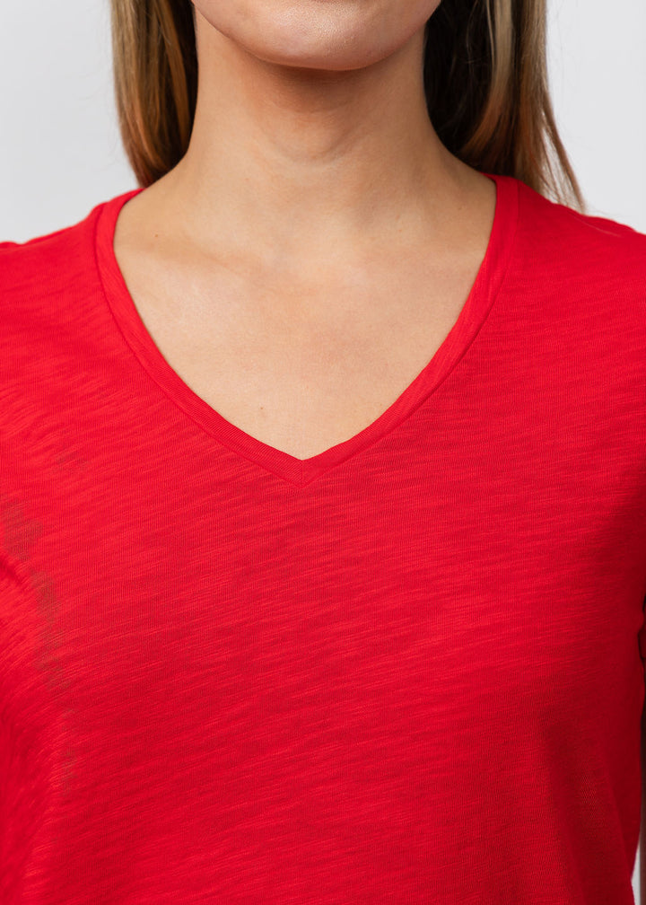 Elliott Lauren Short Sleeve V-Neck Tee in Cherry available at Barbara Katz