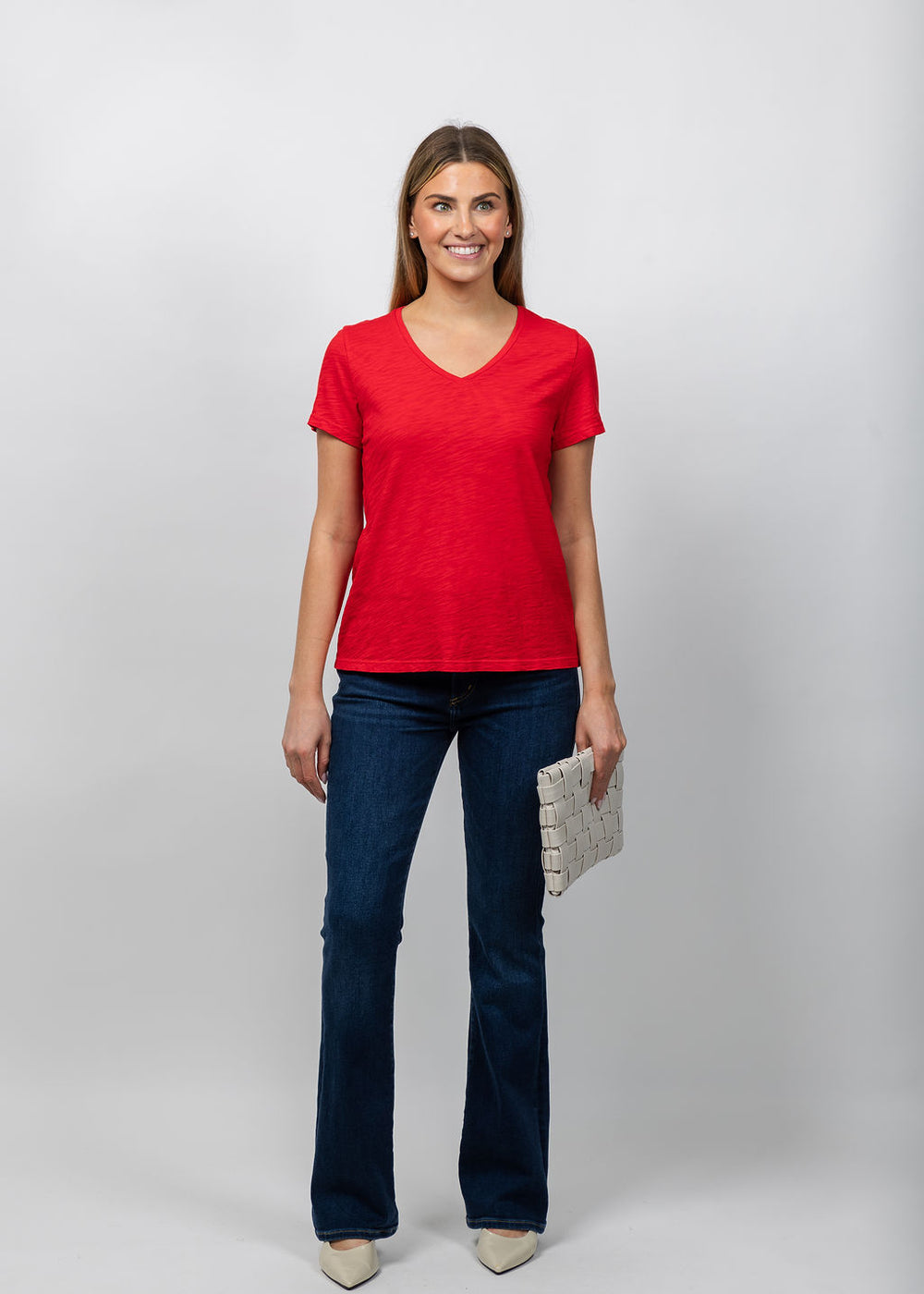 Elliott Lauren Short Sleeve V-Neck Tee in Cherry available at Barbara Katz