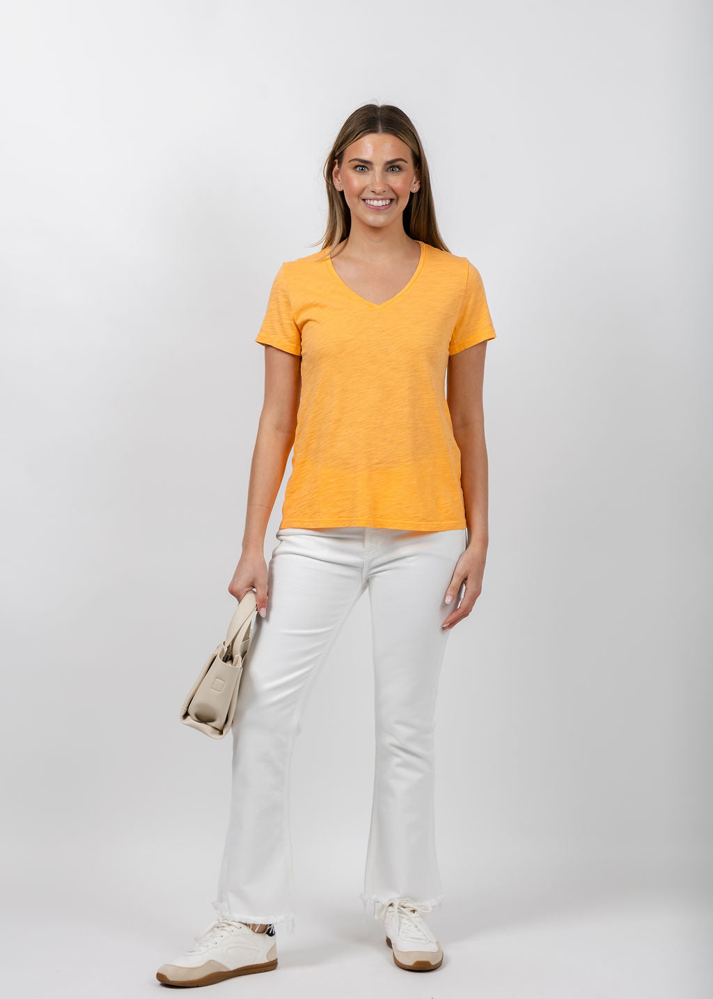 Elliott Lauren Short Sleeve V-Neck Tee in Creamsicle available at Barbara Katz