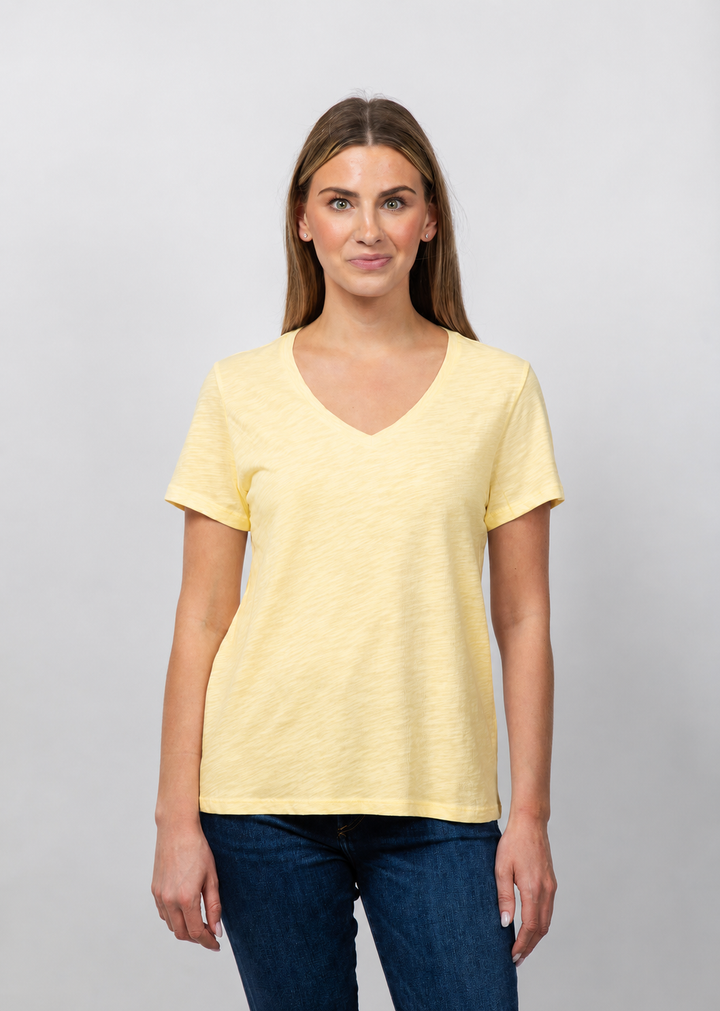 Elliott Lauren Short Sleeve V-Neck Tee in Daffodil available at Barbara Katz