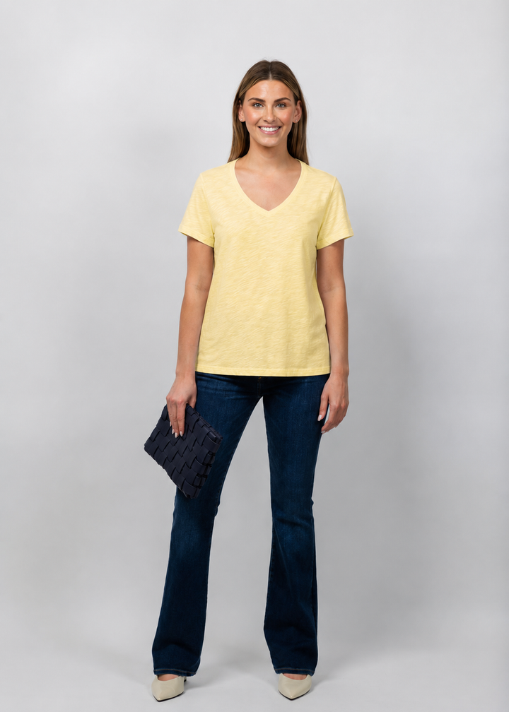 Elliott Lauren Short Sleeve V-Neck Tee in Daffodil available at Barbara Katz