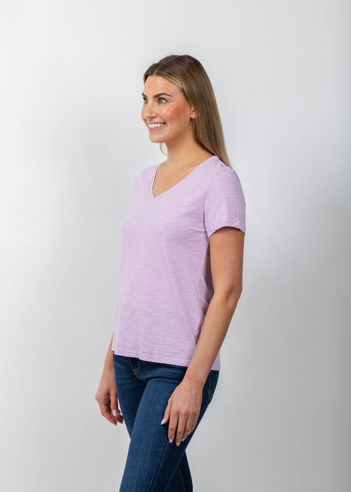 Elliott Lauren Short Sleeve V-Neck Tee in Lavender available at Barbara Katz
