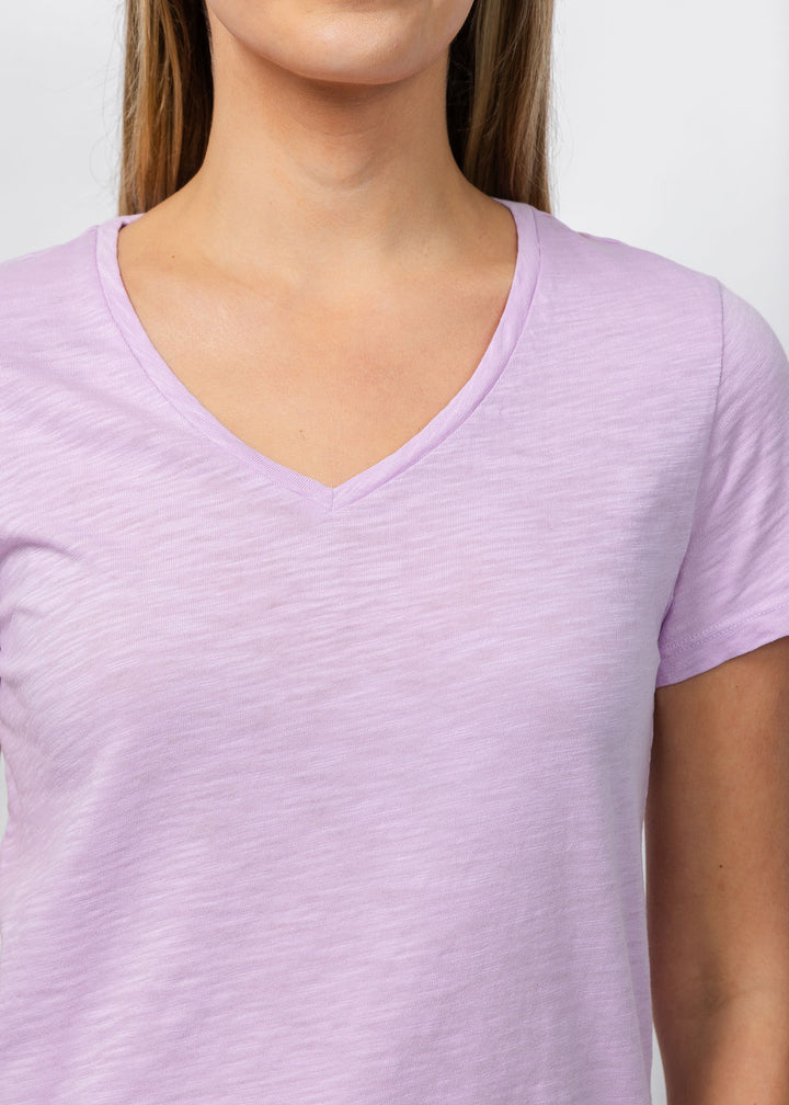 Elliott Lauren Short Sleeve V-Neck Tee in Lavender available at Barbara Katz