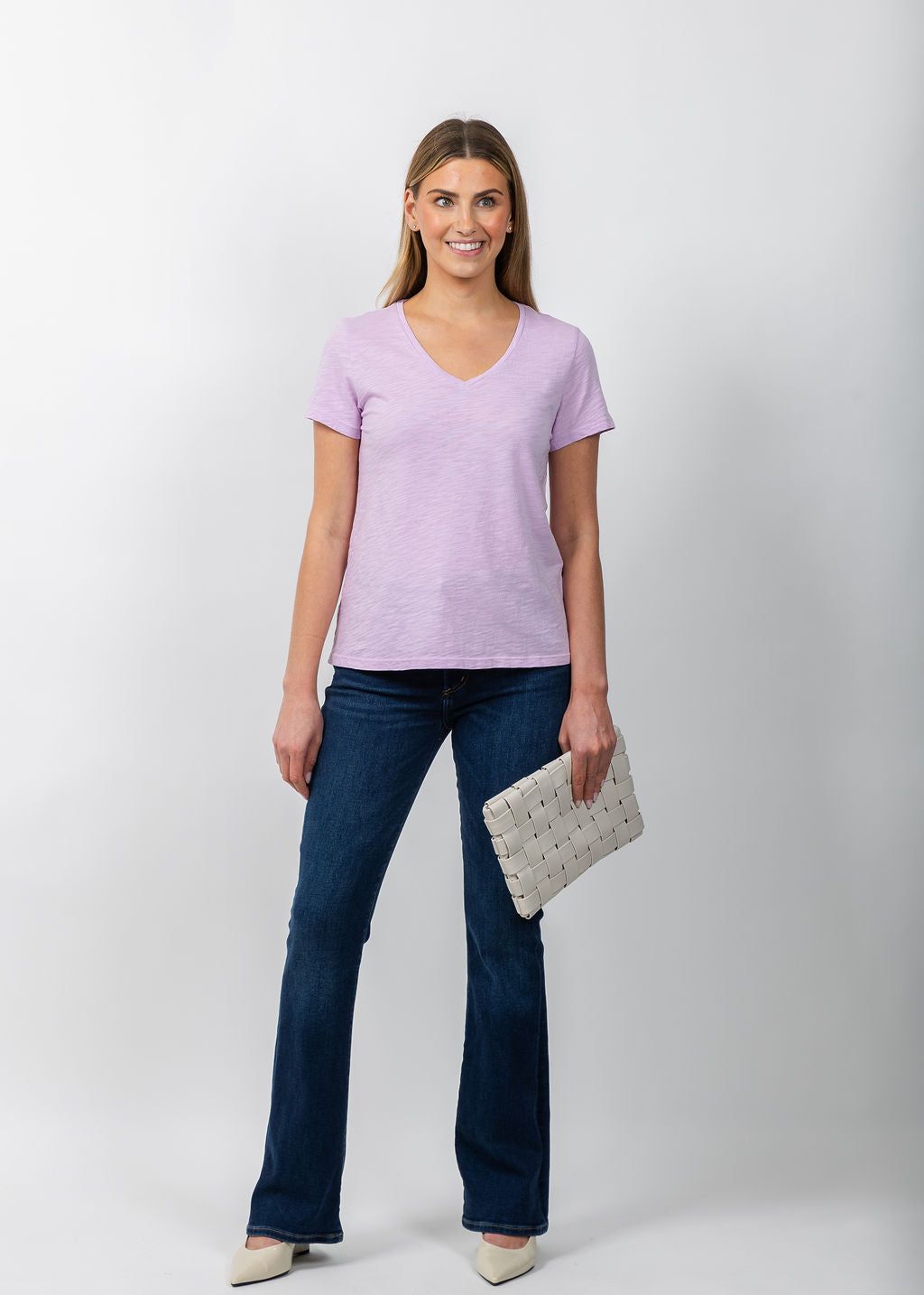 Elliott Lauren Short Sleeve V-Neck Tee in Lavender available at Barbara Katz
