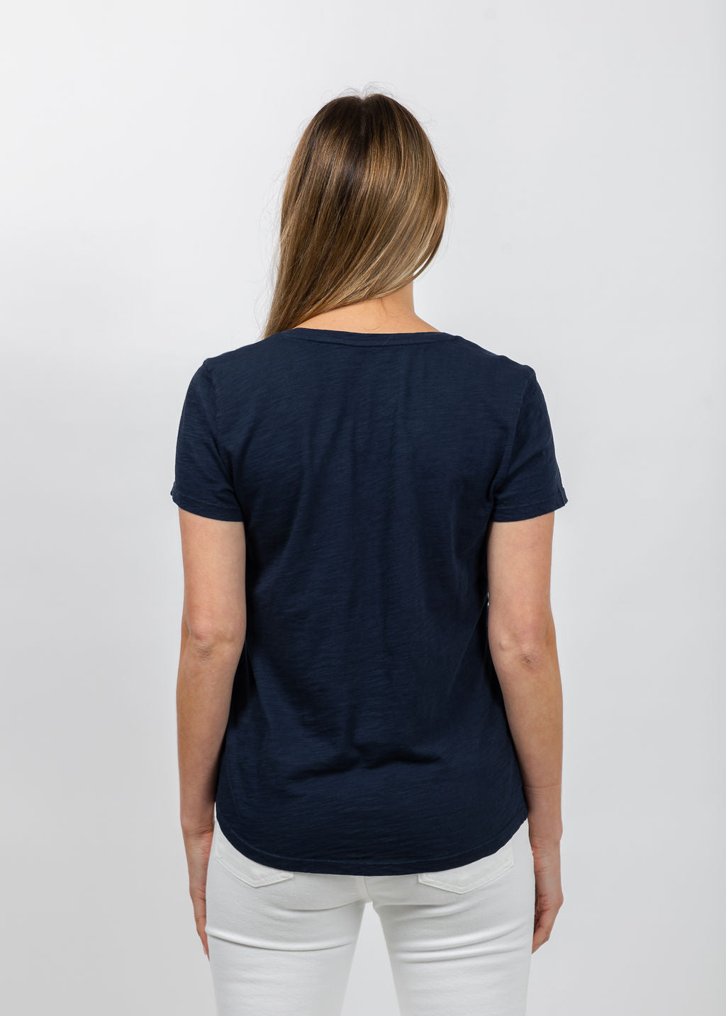 Elliott Lauren Short Sleeve V-Neck Tee in Navy available at Barbara Katz