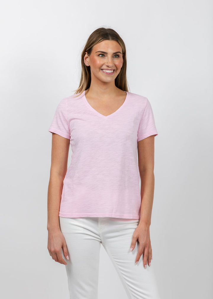 Elliott Lauren Short Sleeve V-Neck Tee in Petal available at Barbara Katz