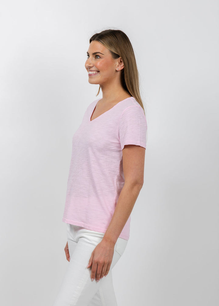 Elliott Lauren Short Sleeve V-Neck Tee in Petal available at Barbara Katz