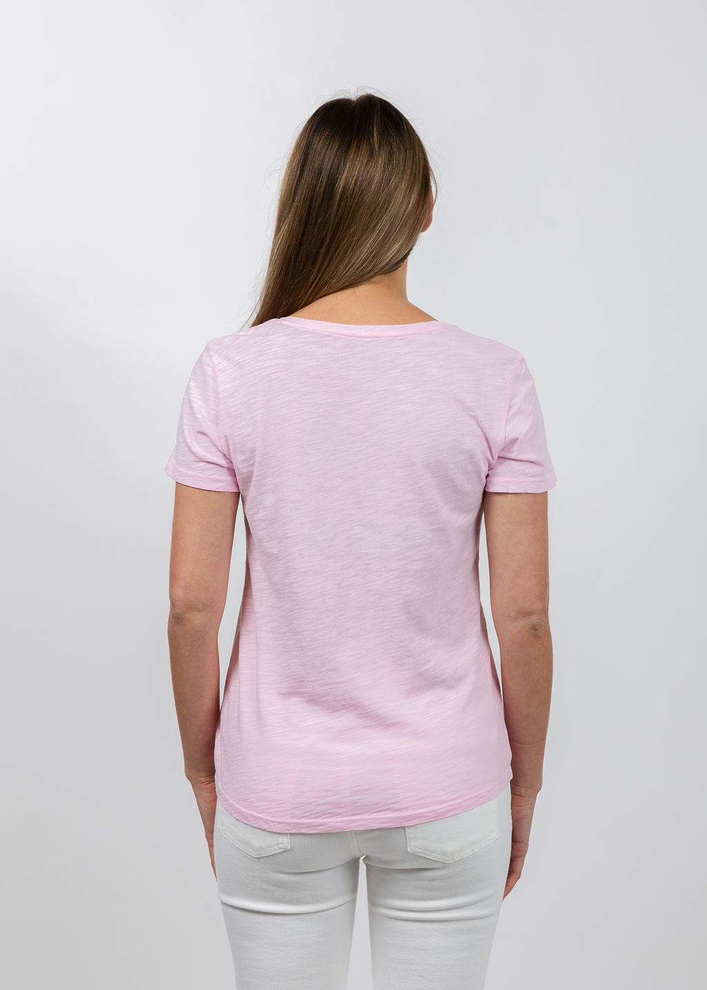 Elliott Lauren Short Sleeve V-Neck Tee in Petal available at Barbara Katz