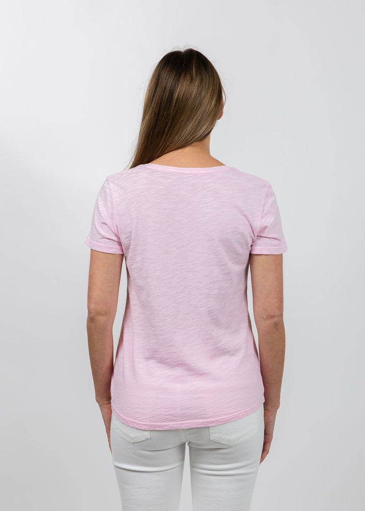 Elliott Lauren Short Sleeve V-Neck Tee in Petal available at Barbara Katz
