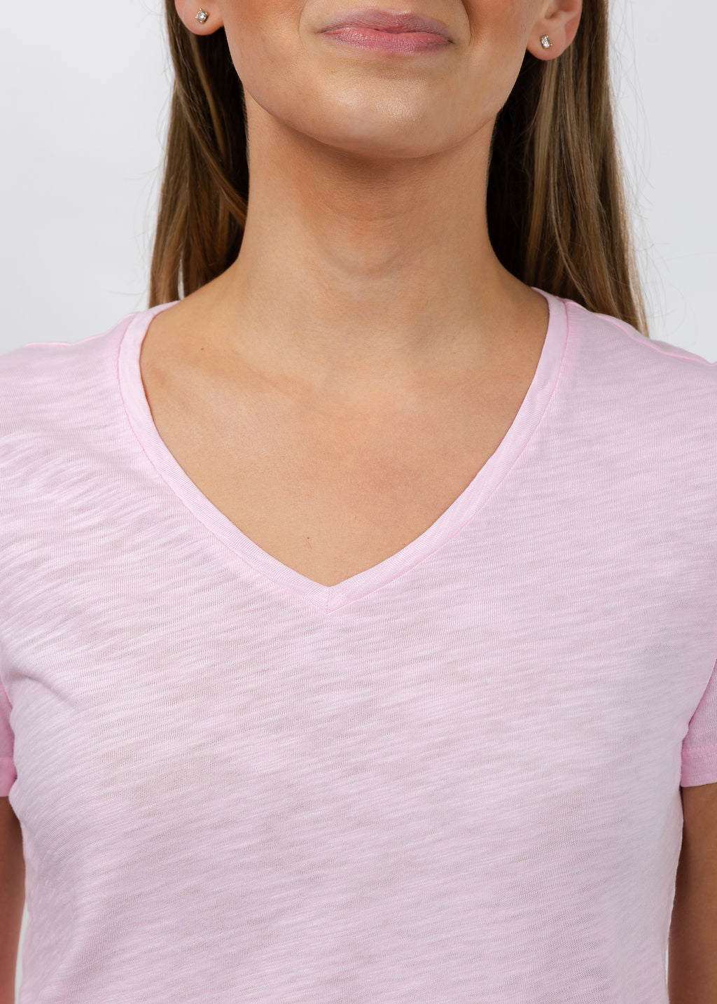 Elliott Lauren Short Sleeve V-Neck Tee in Petal available at Barbara Katz