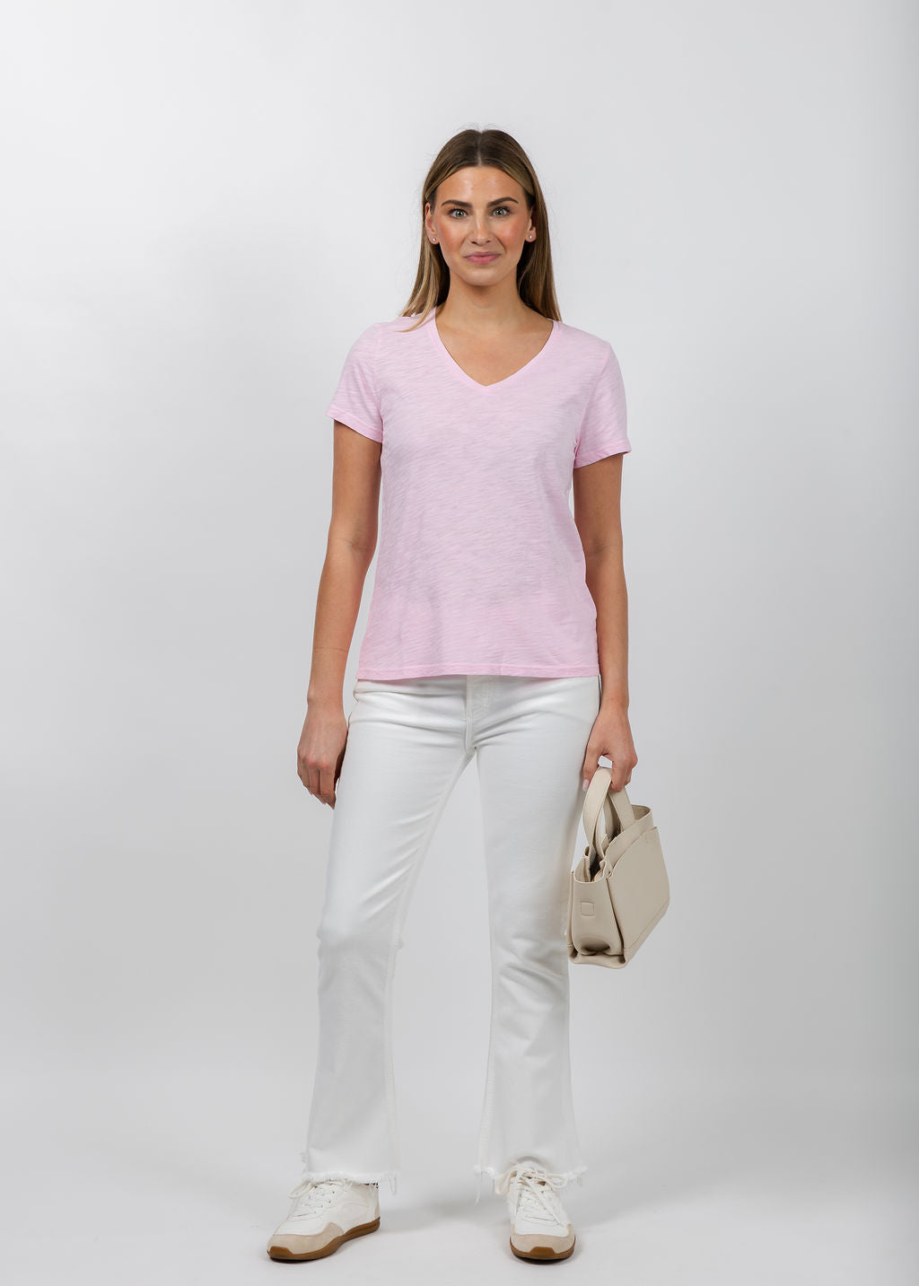Elliott Lauren Short Sleeve V-Neck Tee in Petal available at Barbara Katz