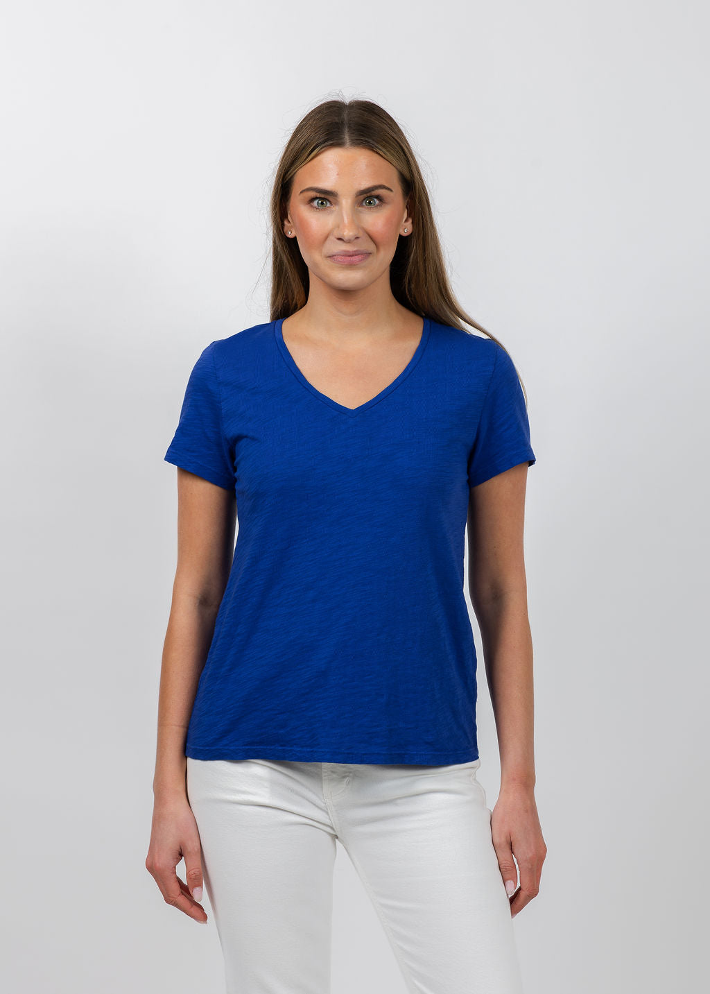 Elliott Lauren Short Sleeve V-Neck Tee in Royal available at Barbara Katz