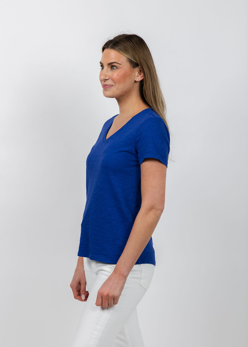 Elliott Lauren Short Sleeve V-Neck Tee in Royal available at Barbara Katz
