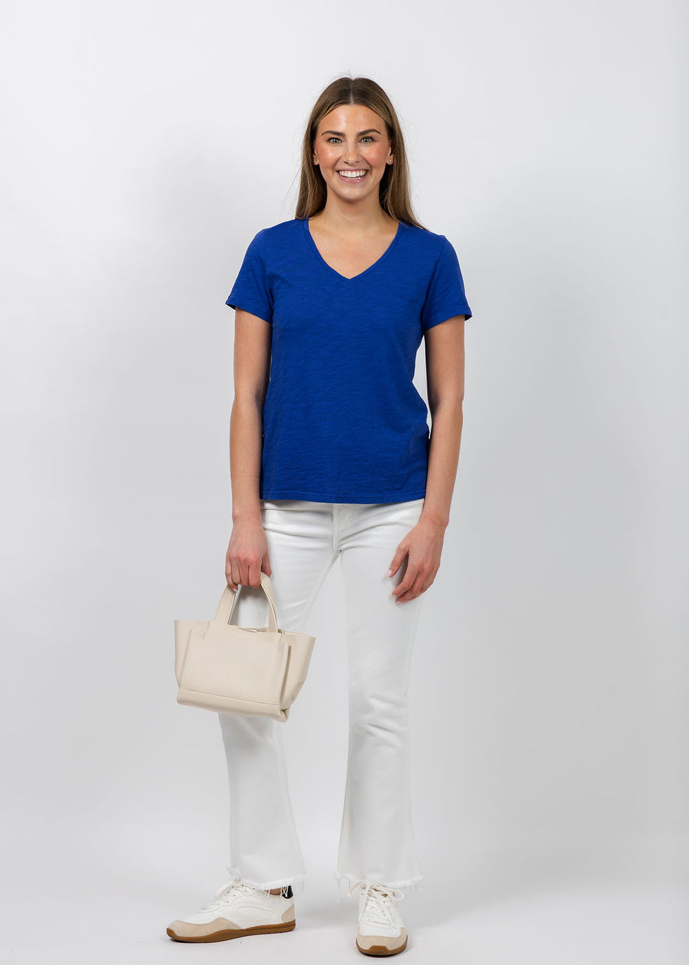 Elliott Lauren Short Sleeve V-Neck Tee in Royal available at Barbara Katz