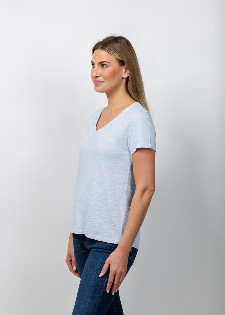 Elliott Lauren Short Sleeve V-Neck Tee in Sky available at Barbara Katz