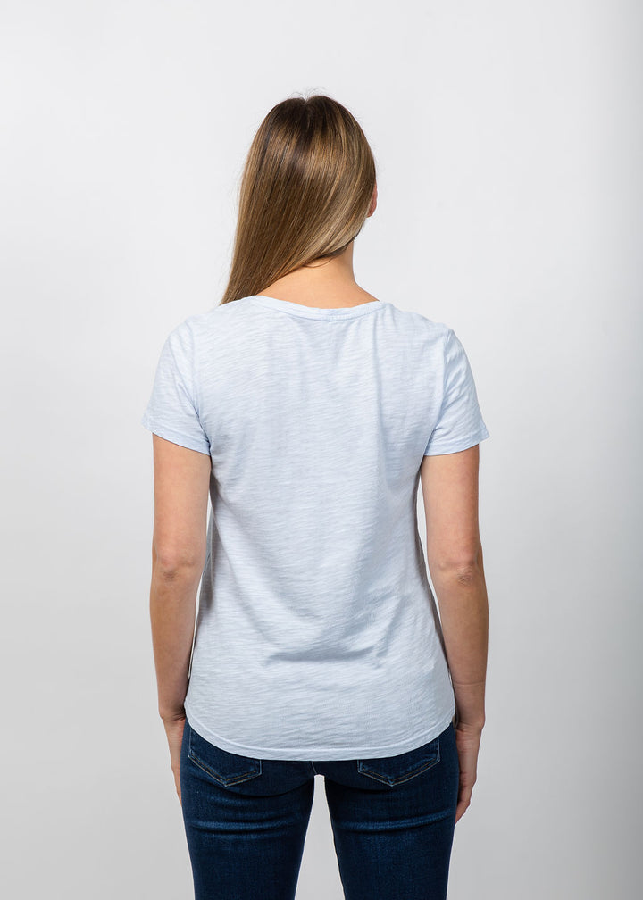 Elliott Lauren Short Sleeve V-Neck Tee in Sky available at Barbara Katz