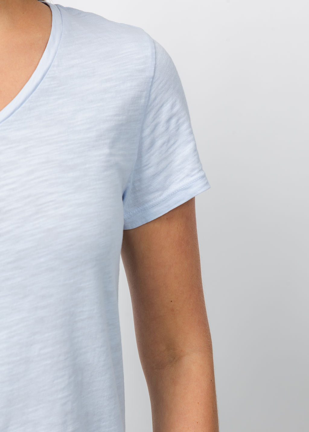 Elliott Lauren Short Sleeve V-Neck Tee in Sky available at Barbara Katz