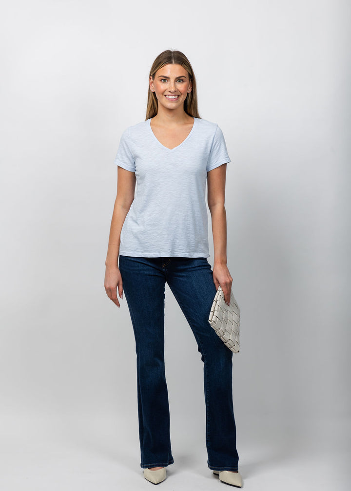Elliott Lauren Short Sleeve V-Neck Tee in Sky available at Barbara Katz