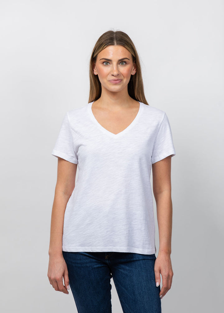 Elliott Lauren Short Sleeve V-Neck Tee in White available at Barbara Katz