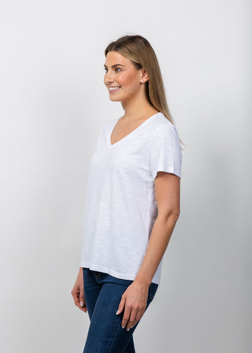 Elliott Lauren Short Sleeve V-Neck Tee in White available at Barbara Katz