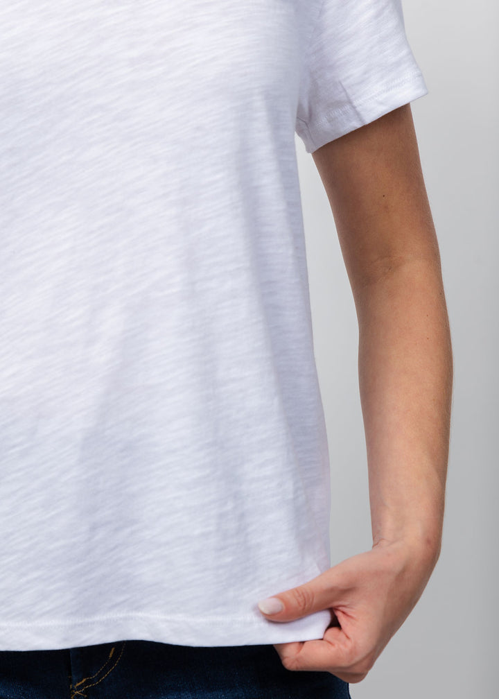 Elliott Lauren Short Sleeve V-Neck Tee in White available at Barbara Katz