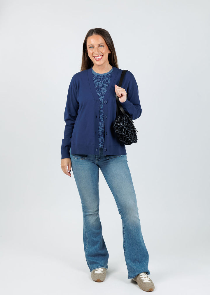 Elliott Lauren Side Vent Cardigan in Caspian available at Barbara Katz