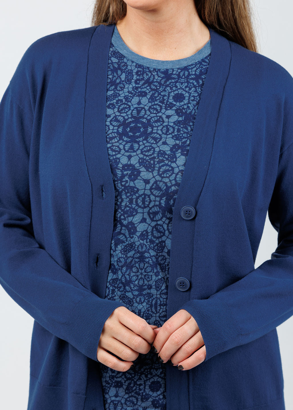 Elliott Lauren Side Vent Cardigan in Caspian available at Barbara Katz