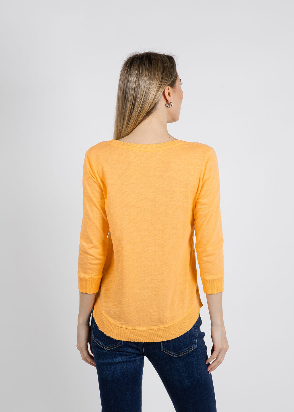 Elliott Lauren Silvie Rib 3/4 Sleeve V-Neck Tee in Creamsicle available at Barbara Katz